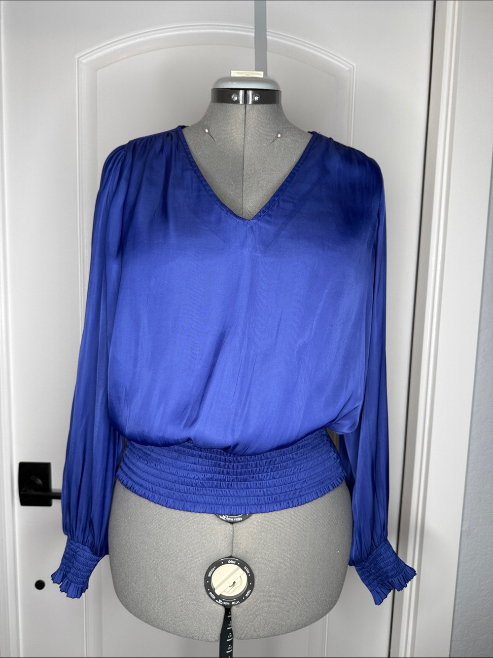 RACHEL Rachel Roy Cobalt Blue V-Neck Long Sleeve Blouson Top